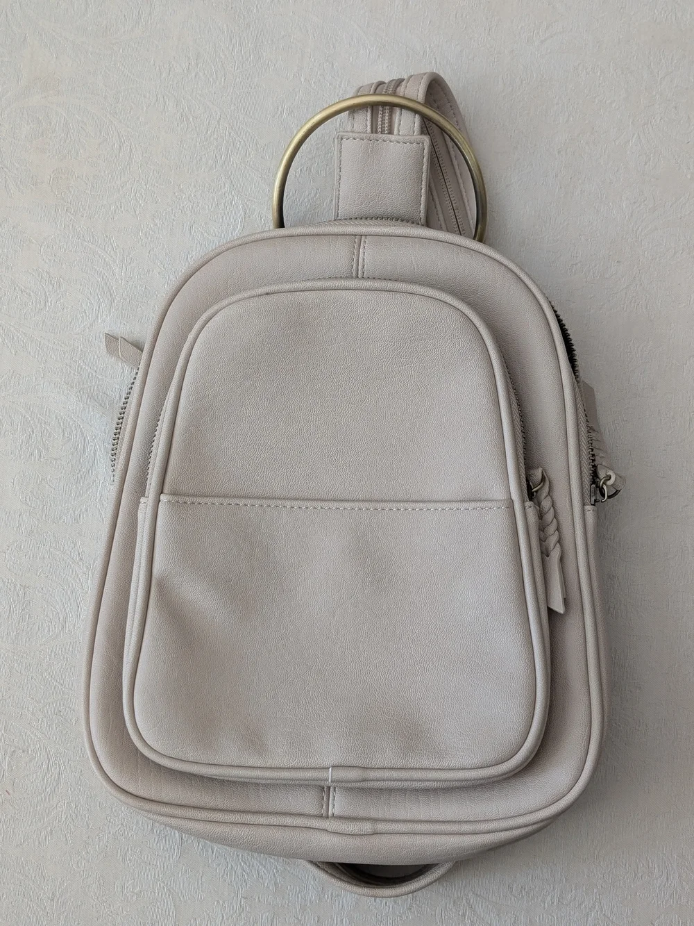 Antik Kraft Beige Small Backpack Purse Zip Closure Floral Lined Pockets